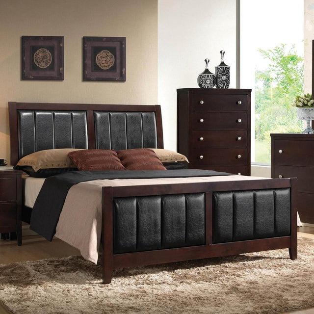 Queen Cappuccino Wood Faux Leather Panel Bed Frame - Omega Lifestyles