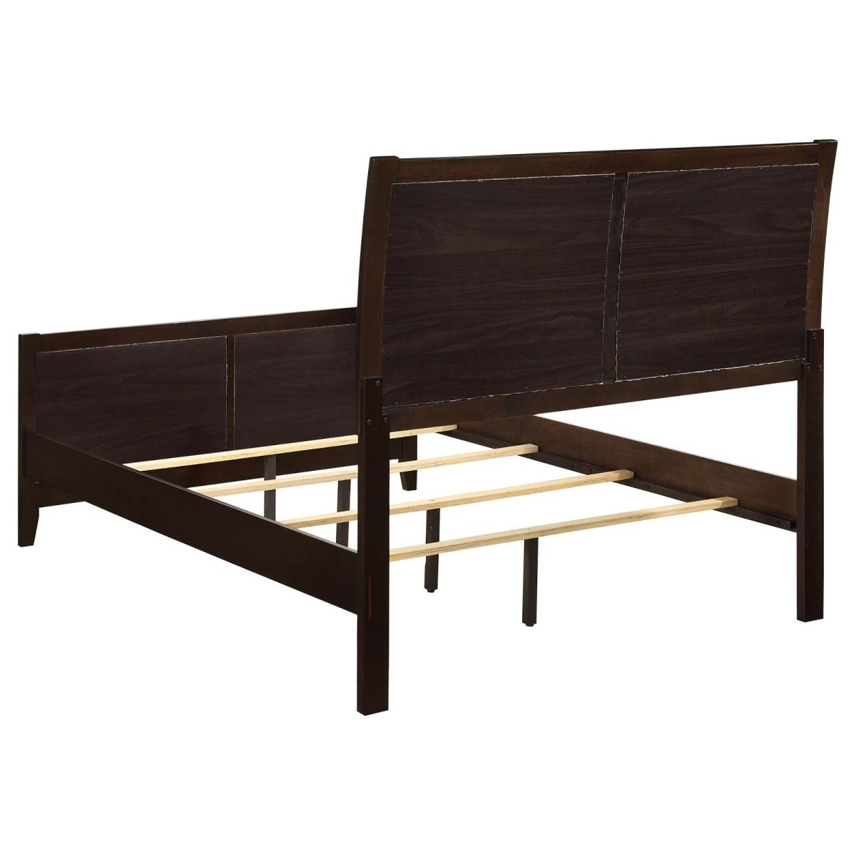 Queen Cappuccino Wood Faux Leather Panel Bed Frame - Restanew - Omega Lifestyles