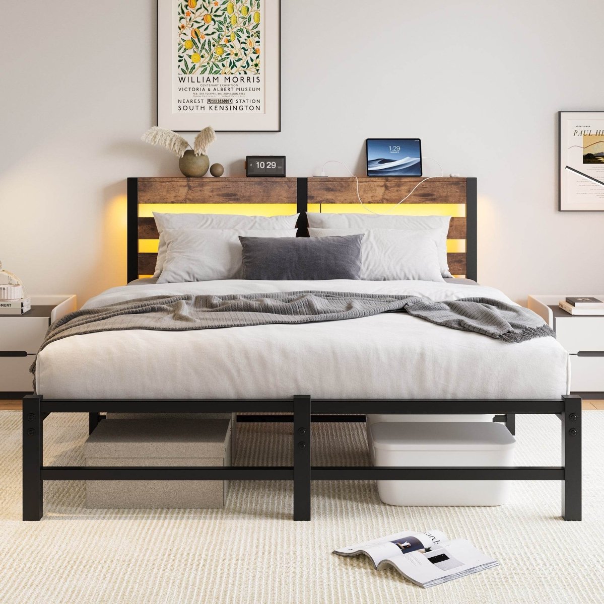 Queen Metal And Wood Bed Frame With RGB Lighting - Restanew - Omega Lifestyles