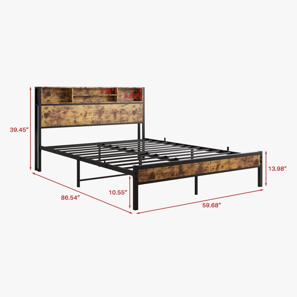 Queen Metal Platform Bed Frame With Charging Station - Restanew - Omega Lifestyles