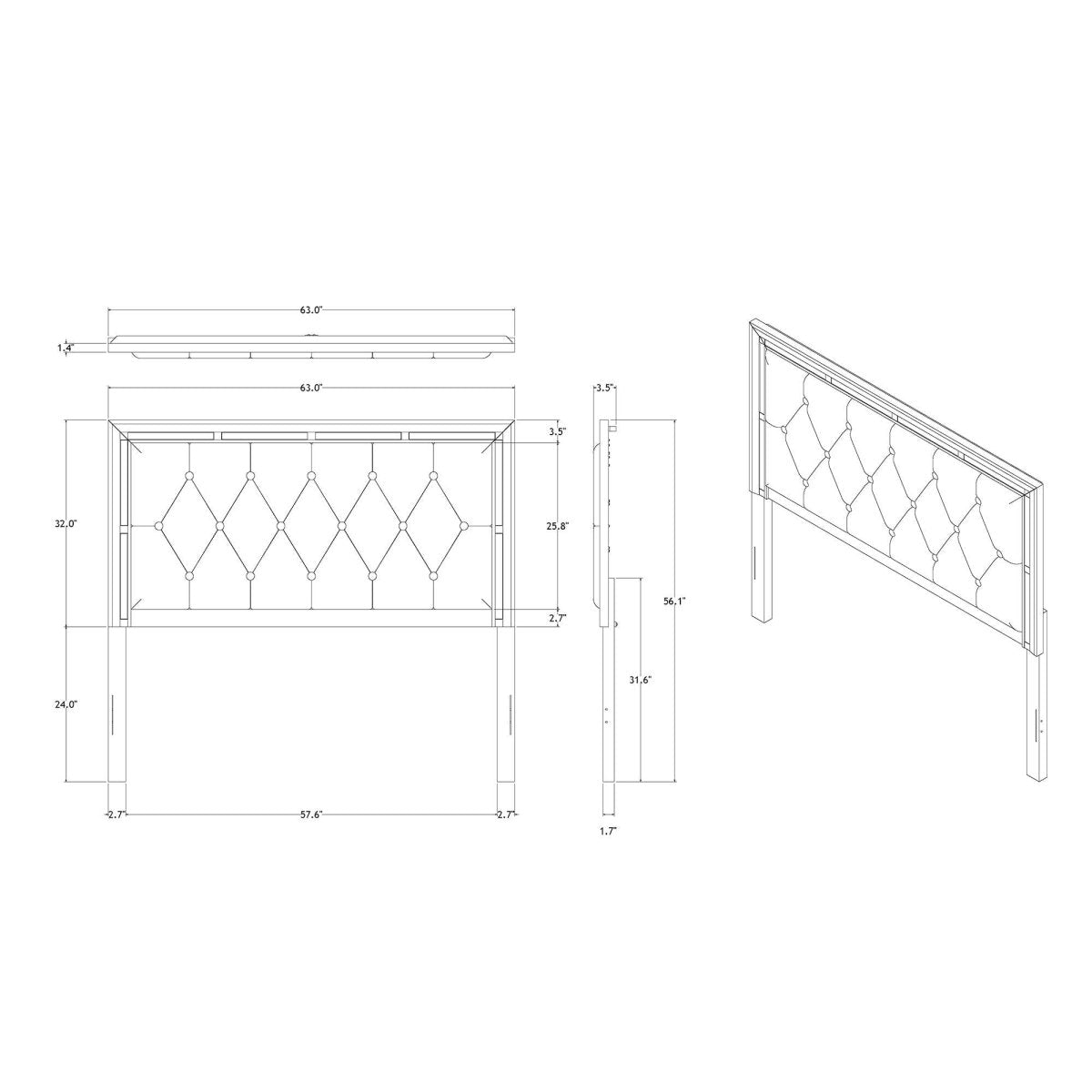 Queen Modern Solid Wood Tufted Panel Bed Frame - Restanew - Omega Lifestyles