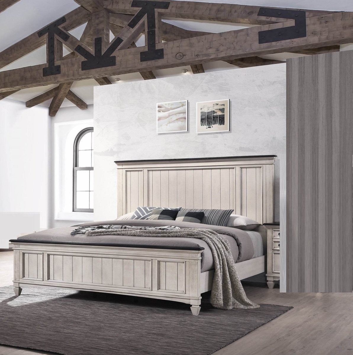 Queen Rustic Two - Tone Wood Panel Bed Frame - Restanew - Omega Lifestyles