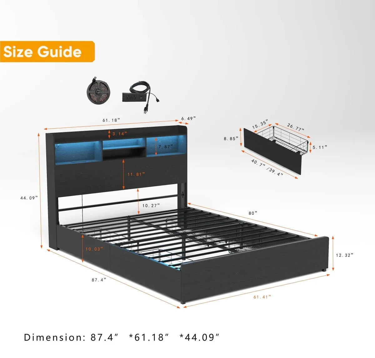Queen Storage Bed Frame With Headboard Charging Station - Omega Lifestyles