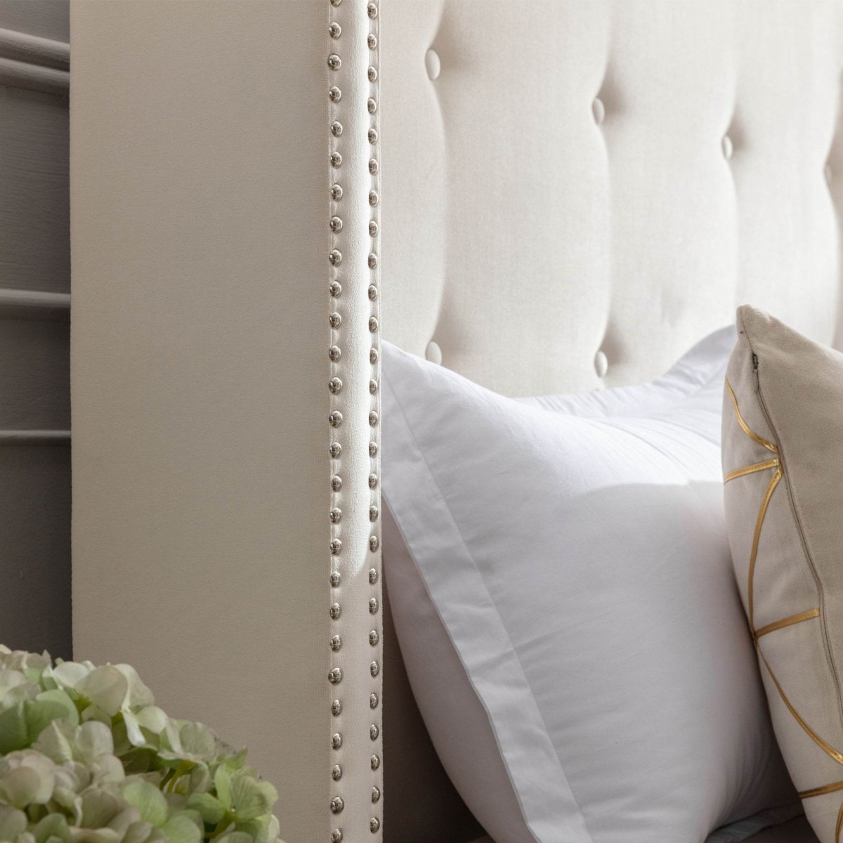 Queen Upholstered Velvet Bed Frame With Nailhead Trim - Restanew - Omega Lifestyles