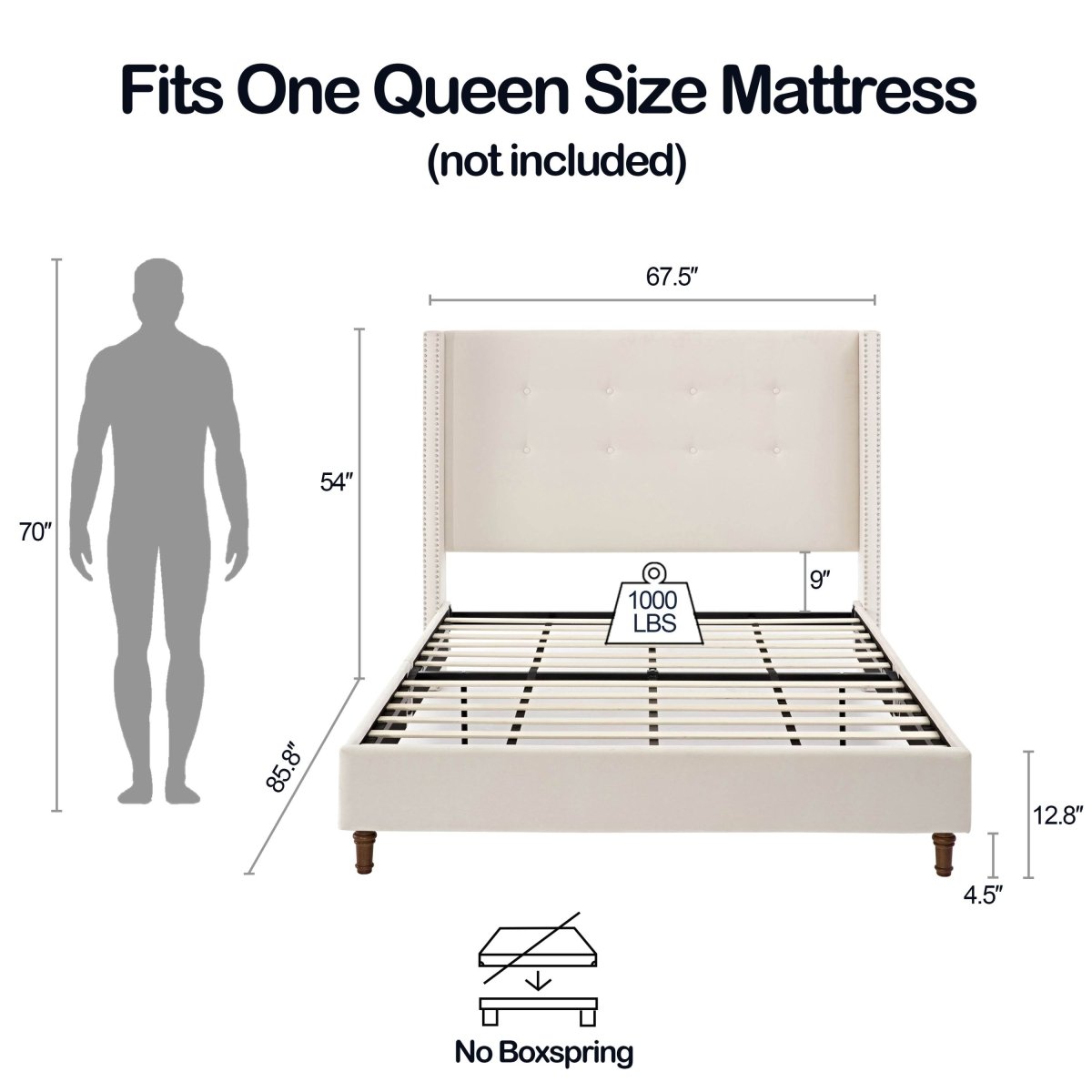 Queen Upholstered Velvet Bed Frame With Nailhead Trim - Restanew - Omega Lifestyles