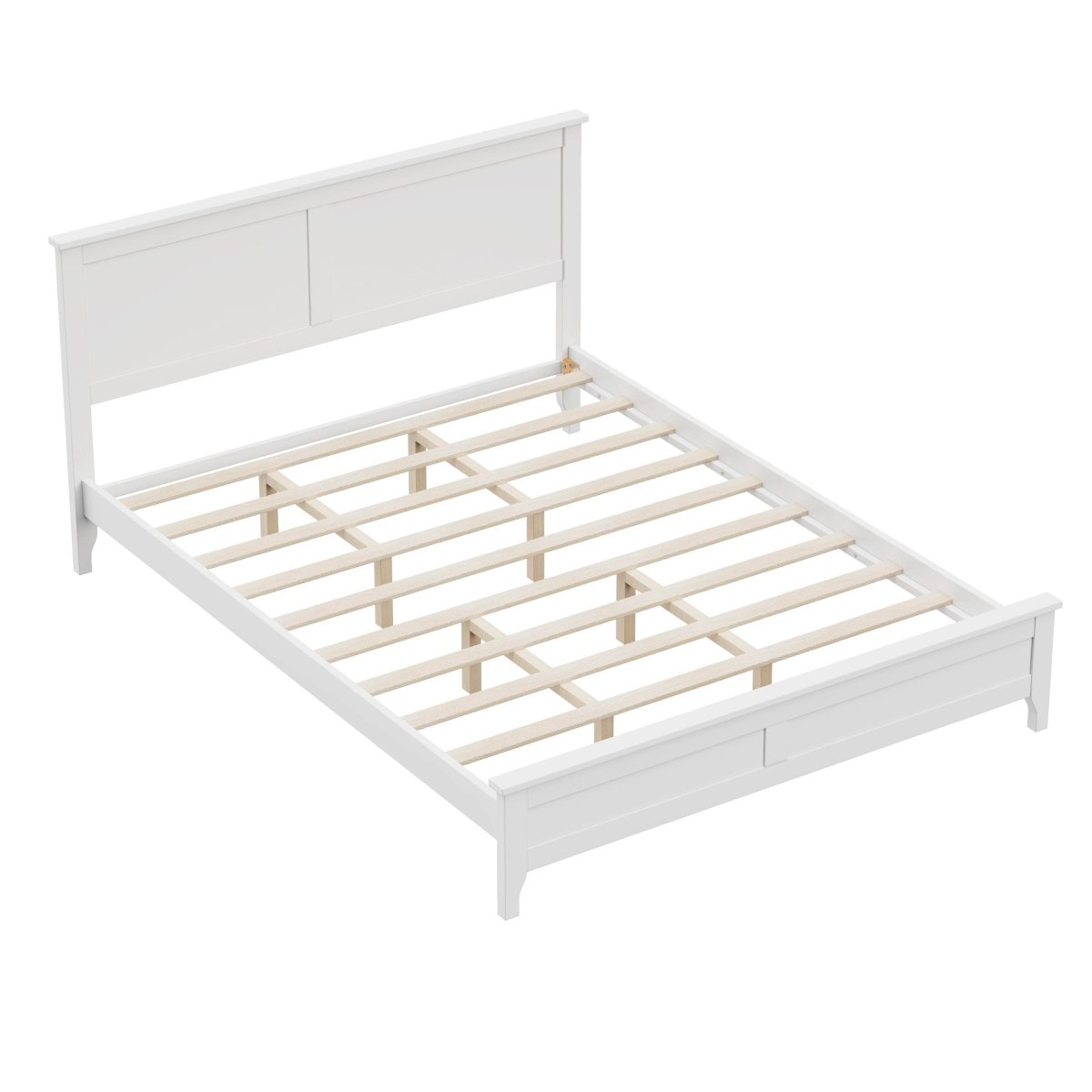 Queen White Solid Wood Pine Platform Bed Frame - Restanew - Omega Lifestyles