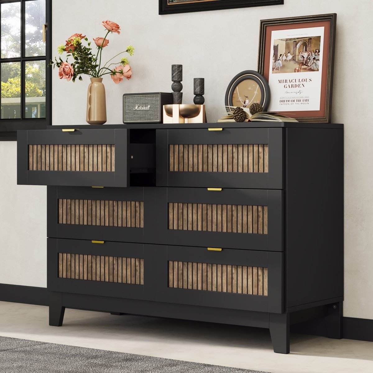 Rustic Farmhouse Wooden Dresser With Six Drawers - Sleep Galleria