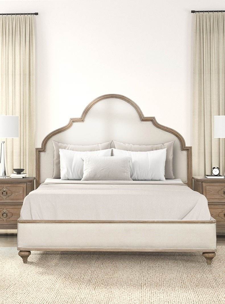 Rustic Oak Upholstered Bed Frame And Nightstands Set - Sleep Galleria