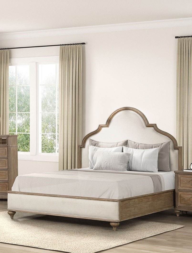 Rustic Oak Upholstered Bed Frame And Nightstands Set - Sleep Galleria