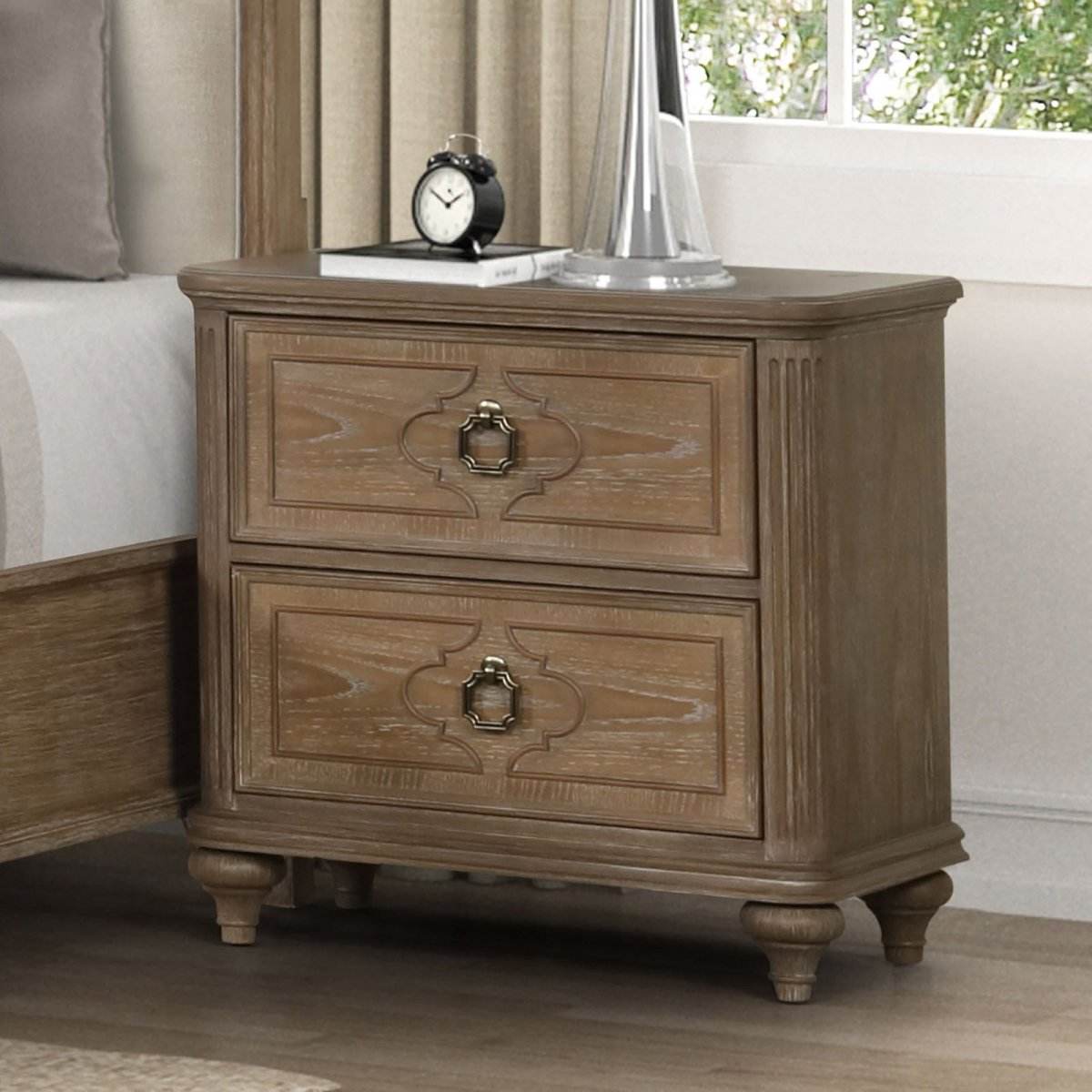 Rustic Oak Upholstered Bed Frame And Nightstands Set - Sleep Galleria