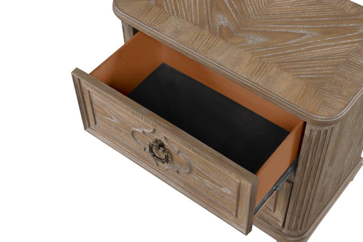 Rustic Oak Upholstered Bed Frame And Nightstands Set - Sleep Galleria