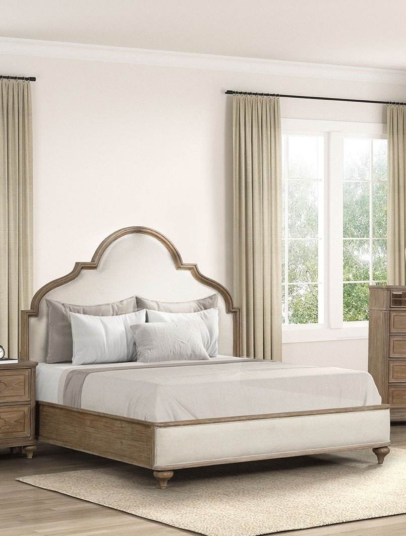 Rustic Oak Upholstered Bed Frame And Nightstands Set - Sleep Galleria