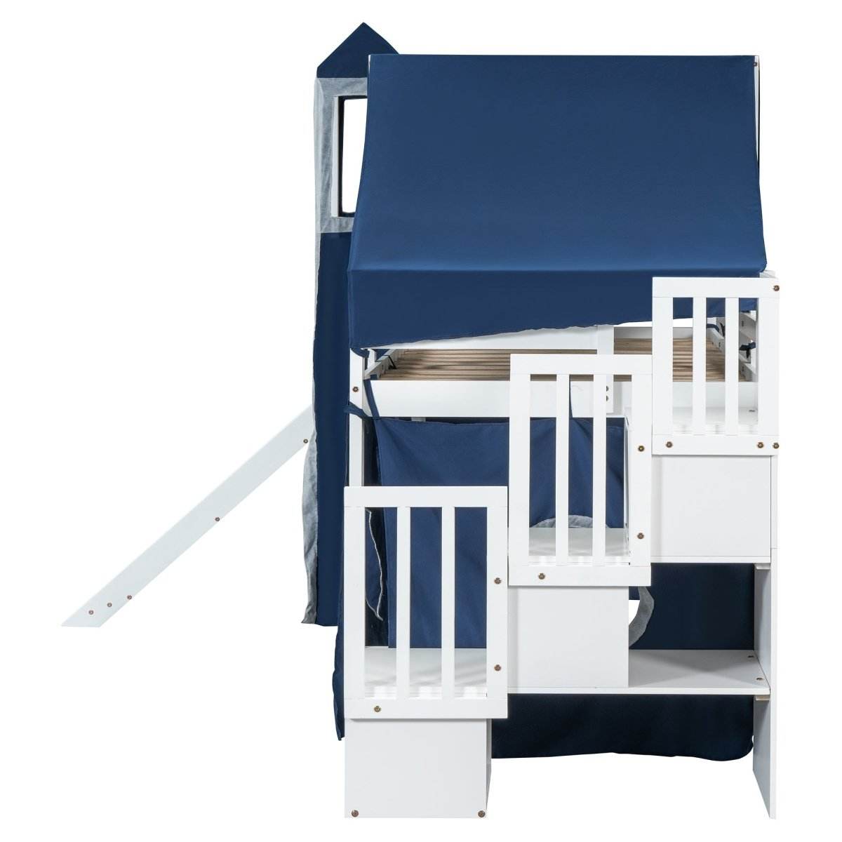 Solid Wood Twin Playhouse Loft Bed With Tent Tower - Sleep Galleria