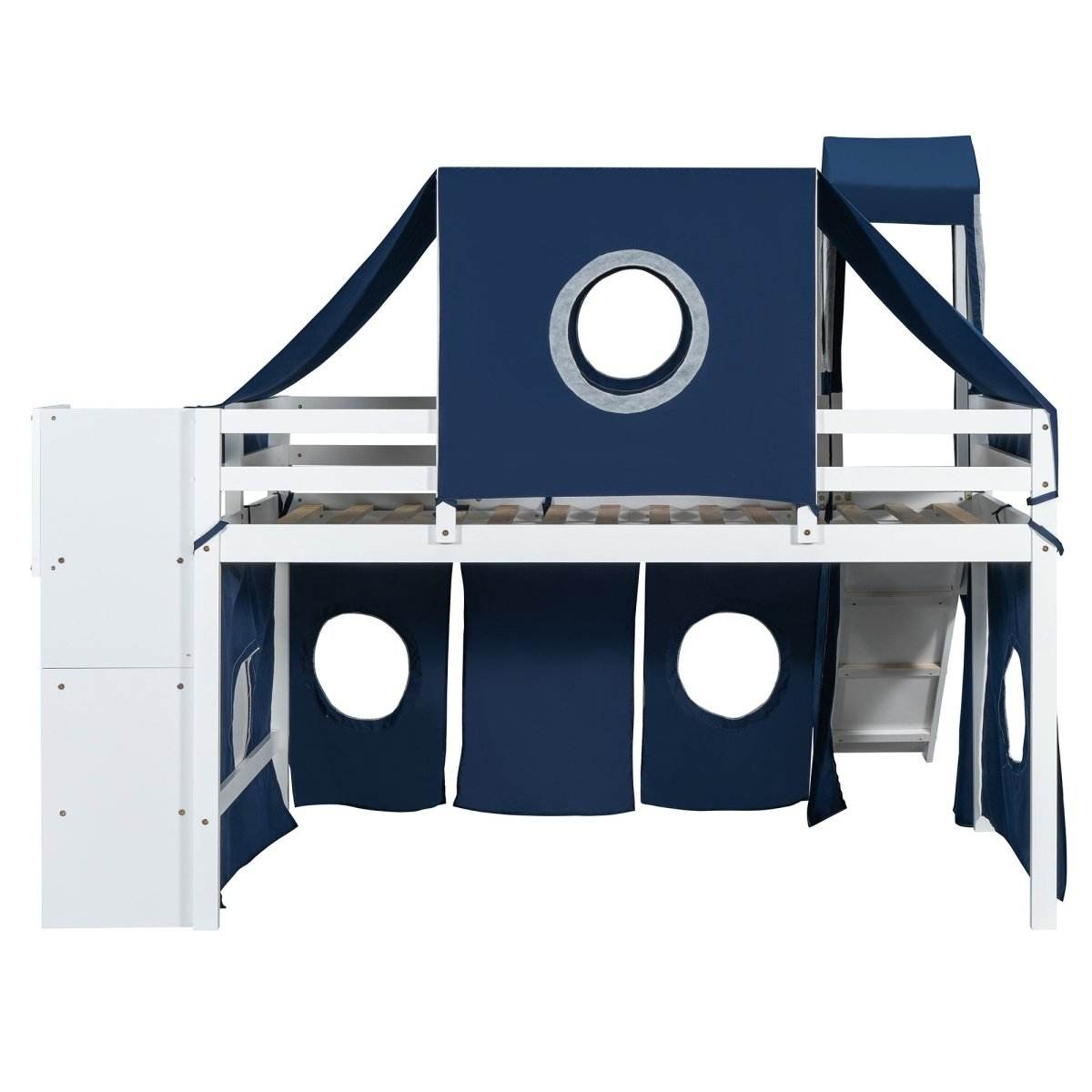 Solid Wood Twin Playhouse Loft Bed With Tent Tower - Sleep Galleria