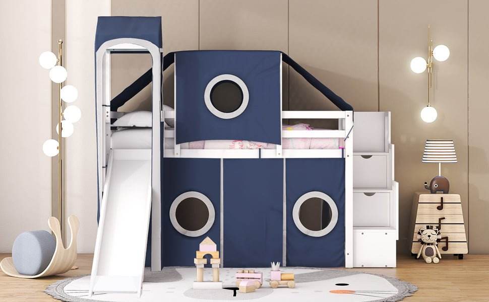 Solid Wood Twin Playhouse Loft Bed With Tent Tower - Sleep Galleria