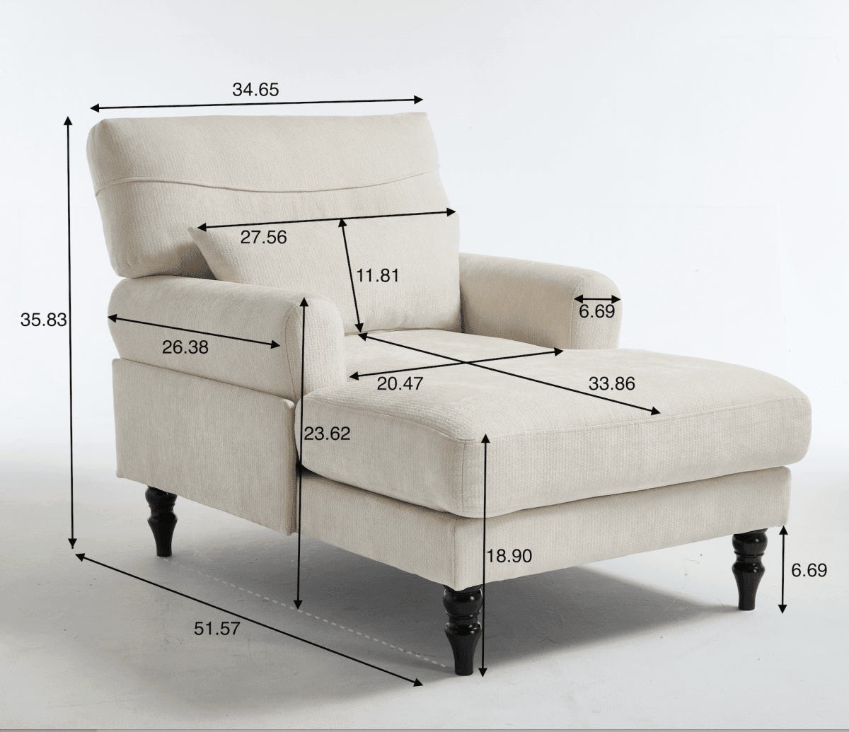 Spacious Soft Upholstered Grey Chaise Lounge Recliner Chair - Sleep Galleria