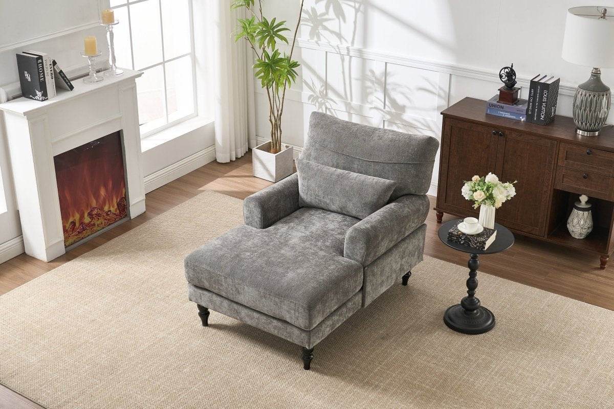 Spacious Soft Upholstered Grey Chaise Lounge Recliner Chair - Sleep Galleria
