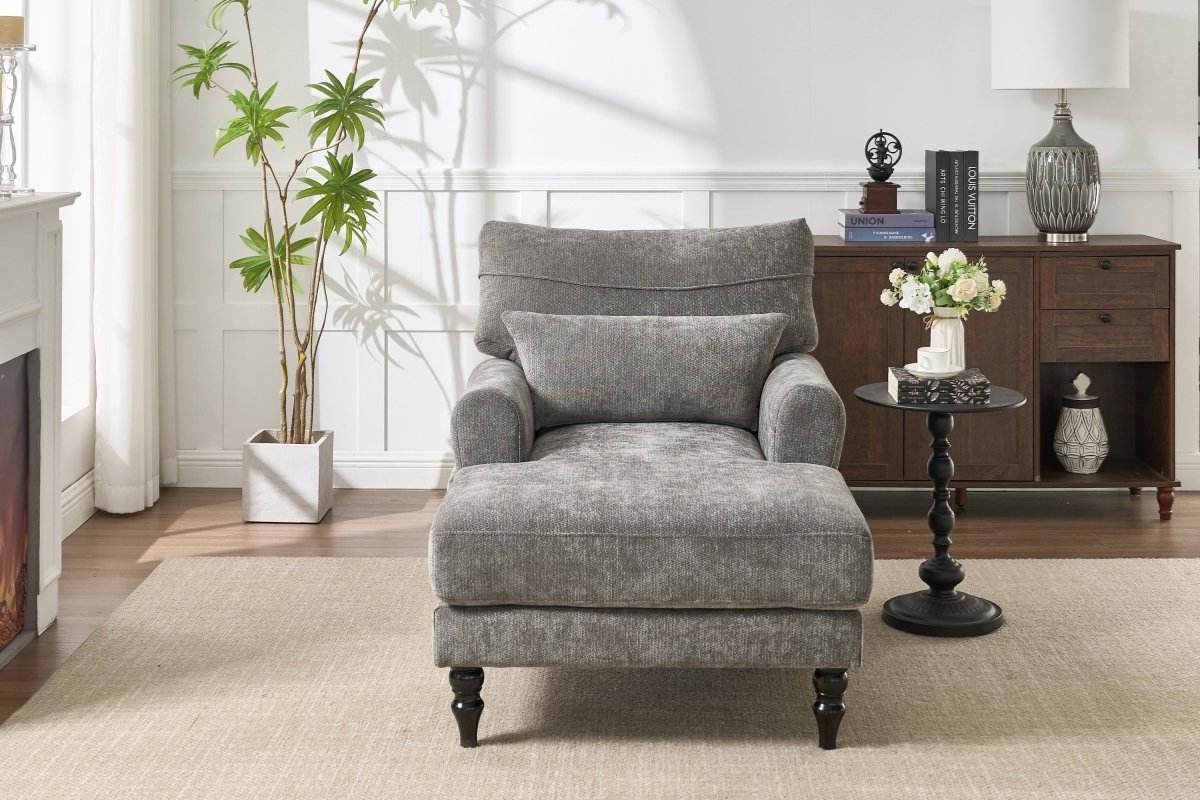 Spacious Soft Upholstered Grey Chaise Lounge Recliner Chair - Sleep Galleria