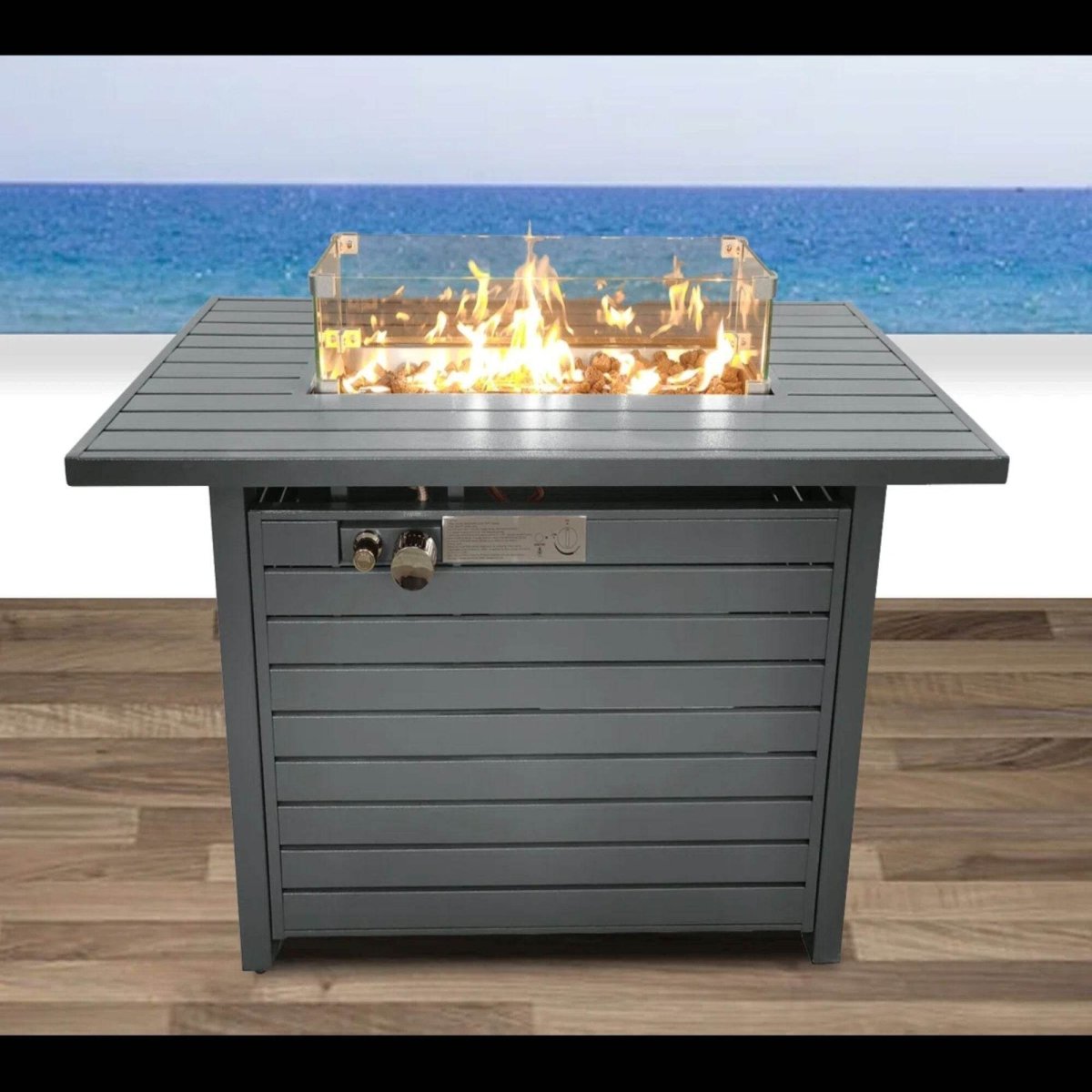Steel Rectangular Propane Fire Pit Table With Lid - Restanew - Omega Lifestyles