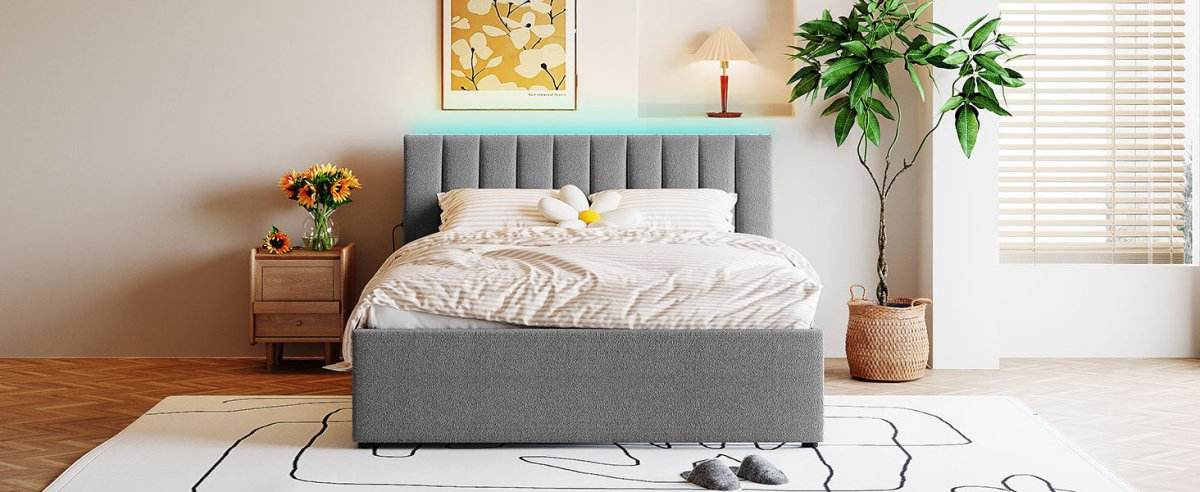 Teddy Fleece Upholstered Platform Bed With Trundle - Sleep Galleria