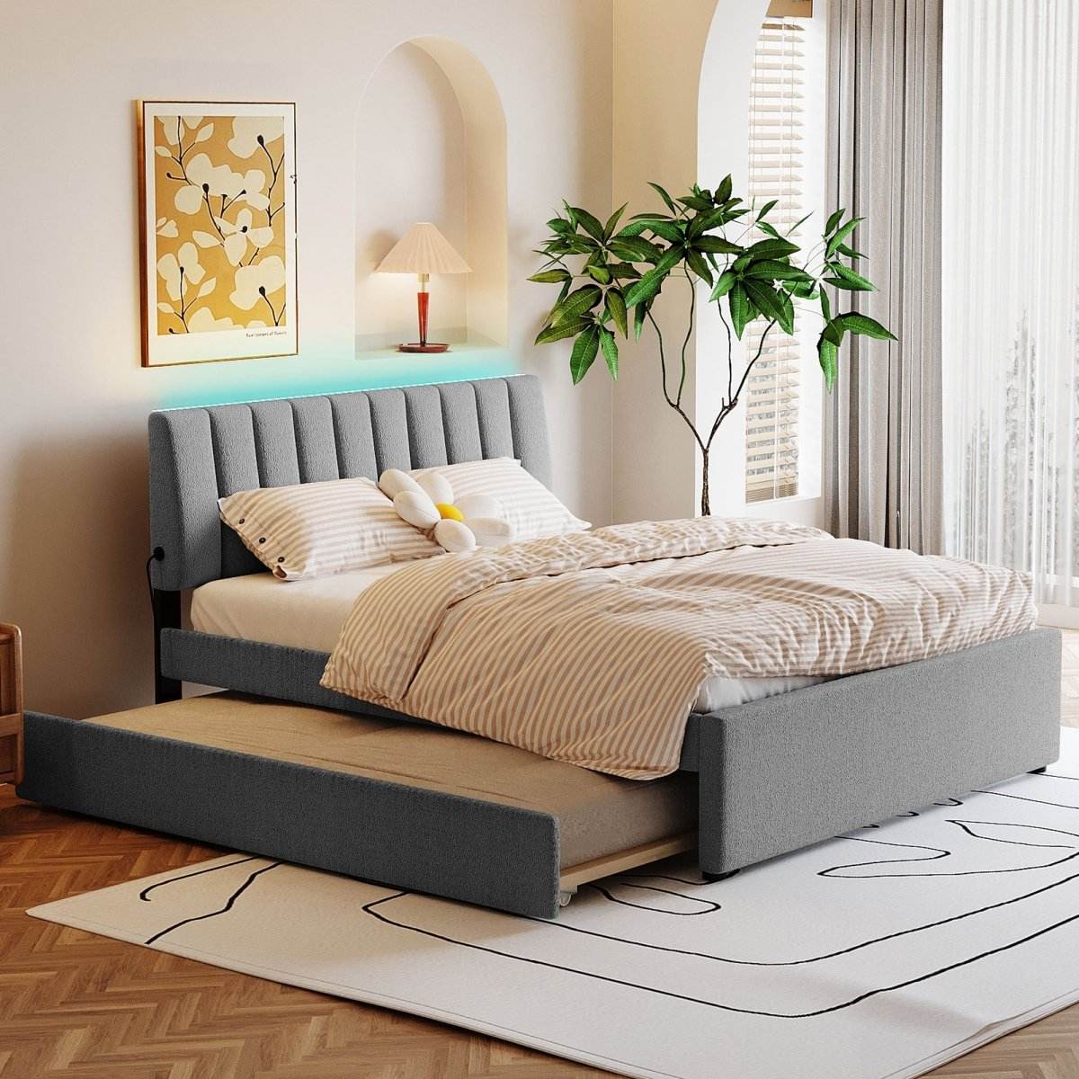 Teddy Fleece Upholstered Platform Bed With Trundle - Sleep Galleria
