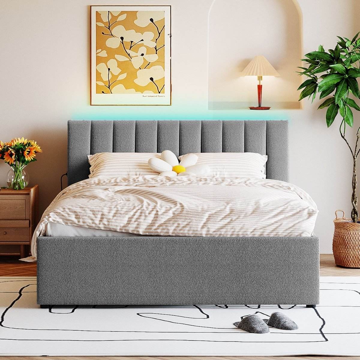 Teddy Fleece Upholstered Platform Bed With Trundle - Sleep Galleria