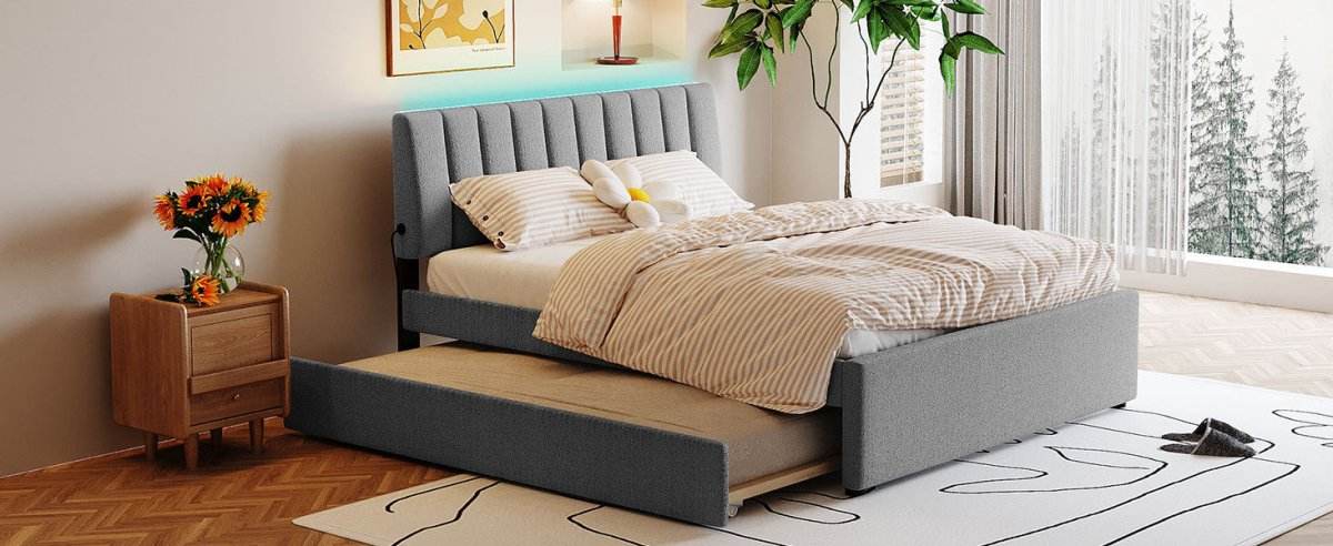 Teddy Fleece Upholstered Platform Bed With Trundle - Sleep Galleria