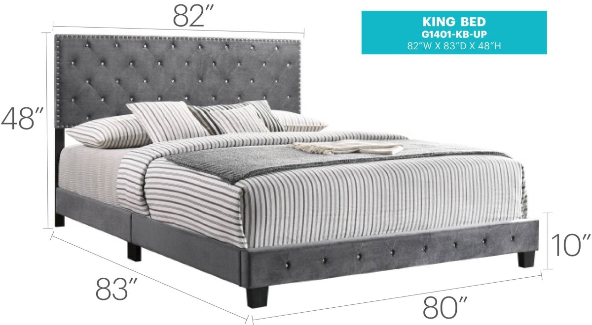 Transitional Gray Velvet King Bed Frame with Foam Upholstery - Restanew - Omega Lifestyles