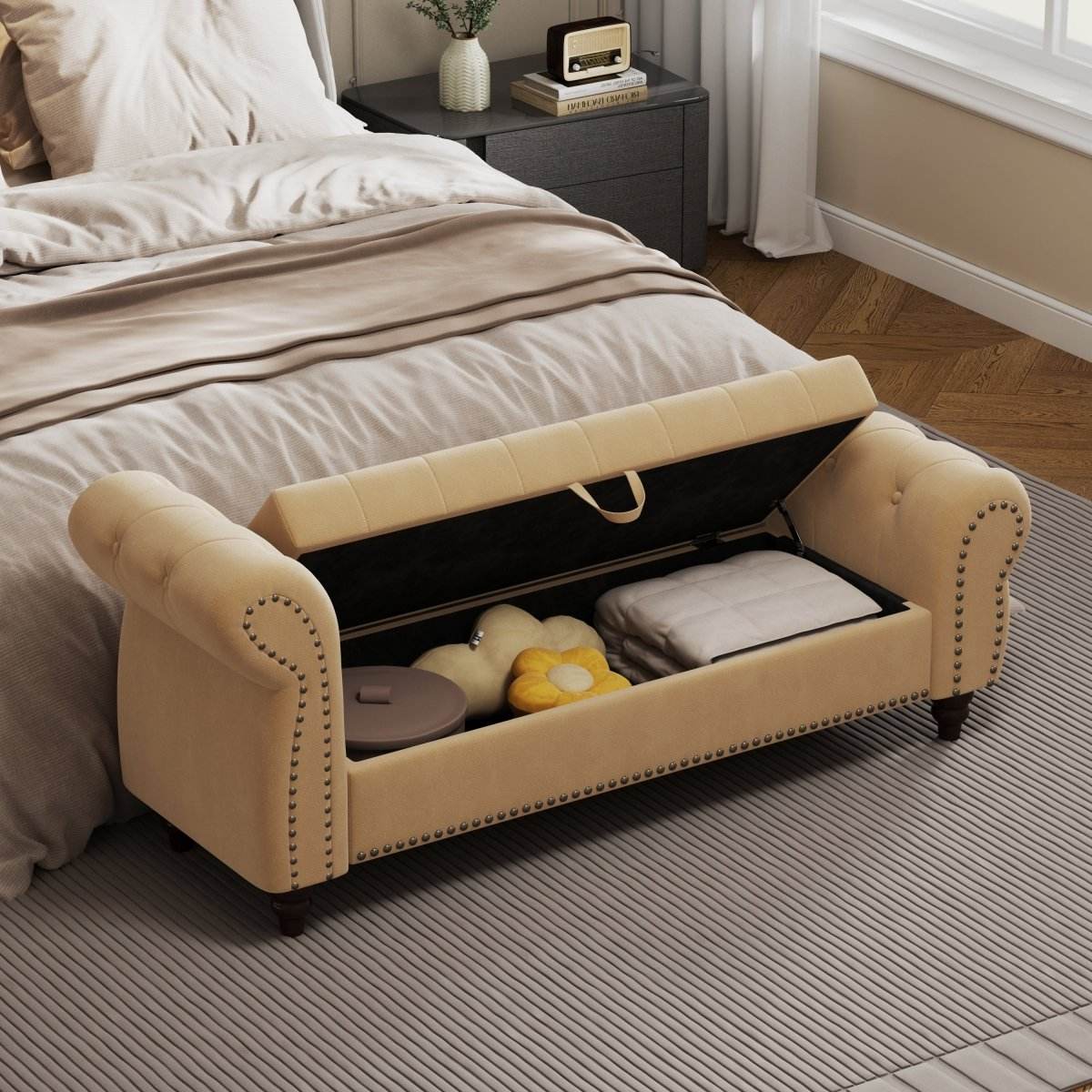 Tufted Velvet Bed Bench With Storage and Recliner - Sleep Galleria