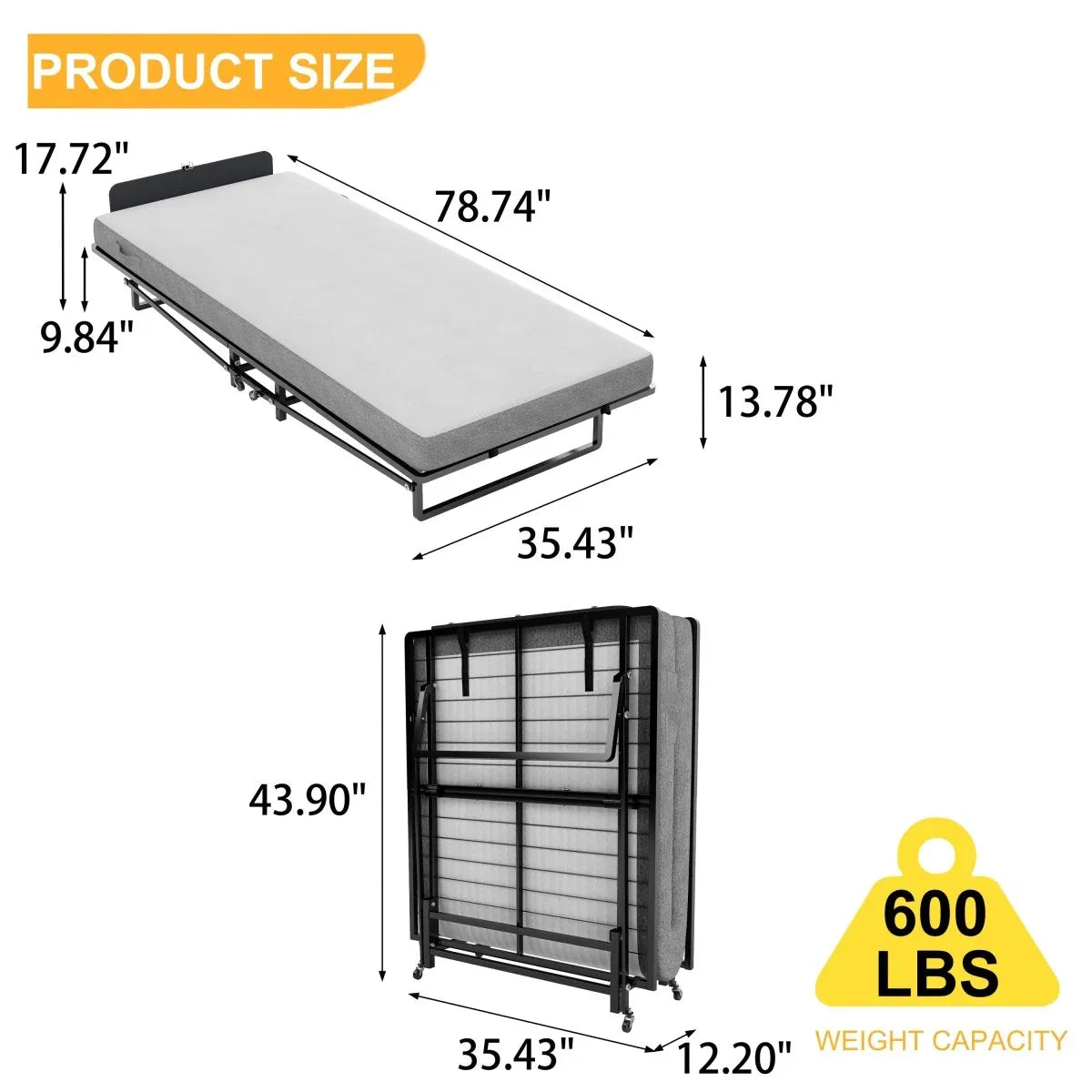 Twin Folding Metal Bed Frame With High Density Foam Mattress - Omega Lifestyles