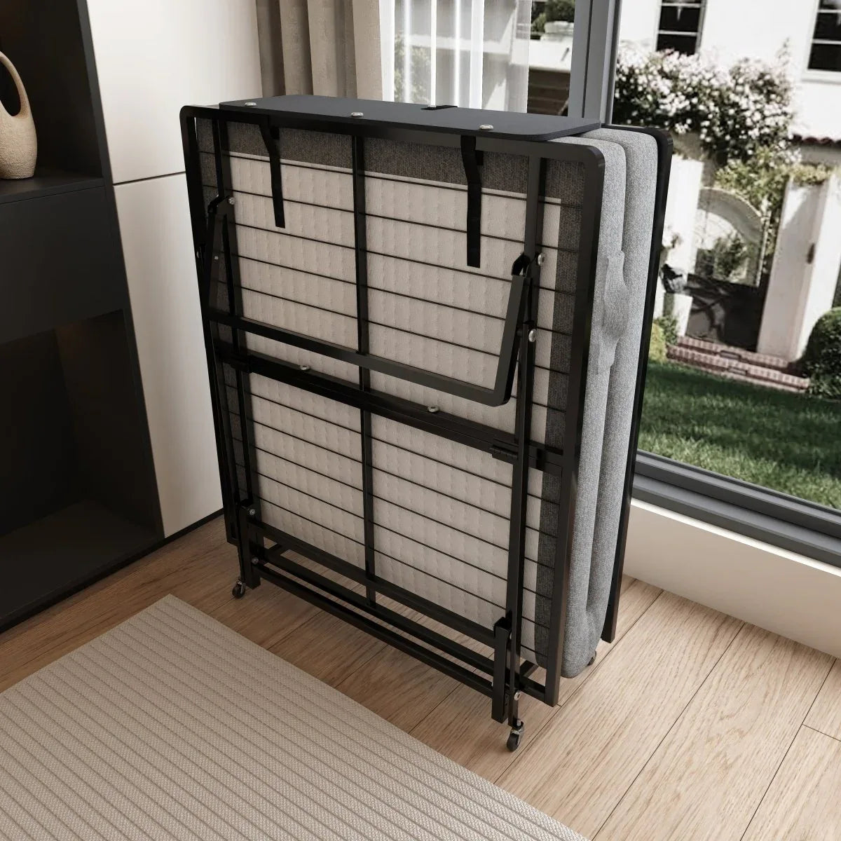 Twin Folding Metal Bed Frame With High Density Foam Mattress - Omega Lifestyles