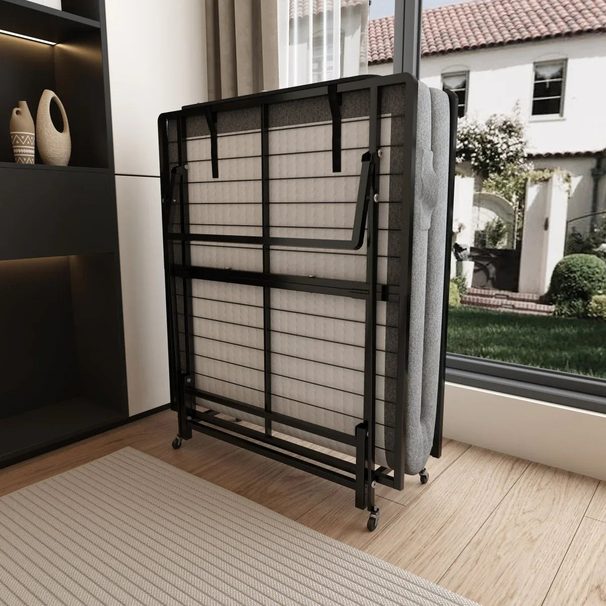 Twin Folding Metal Bed Frame With High Density Foam Mattress - Omega Lifestyles