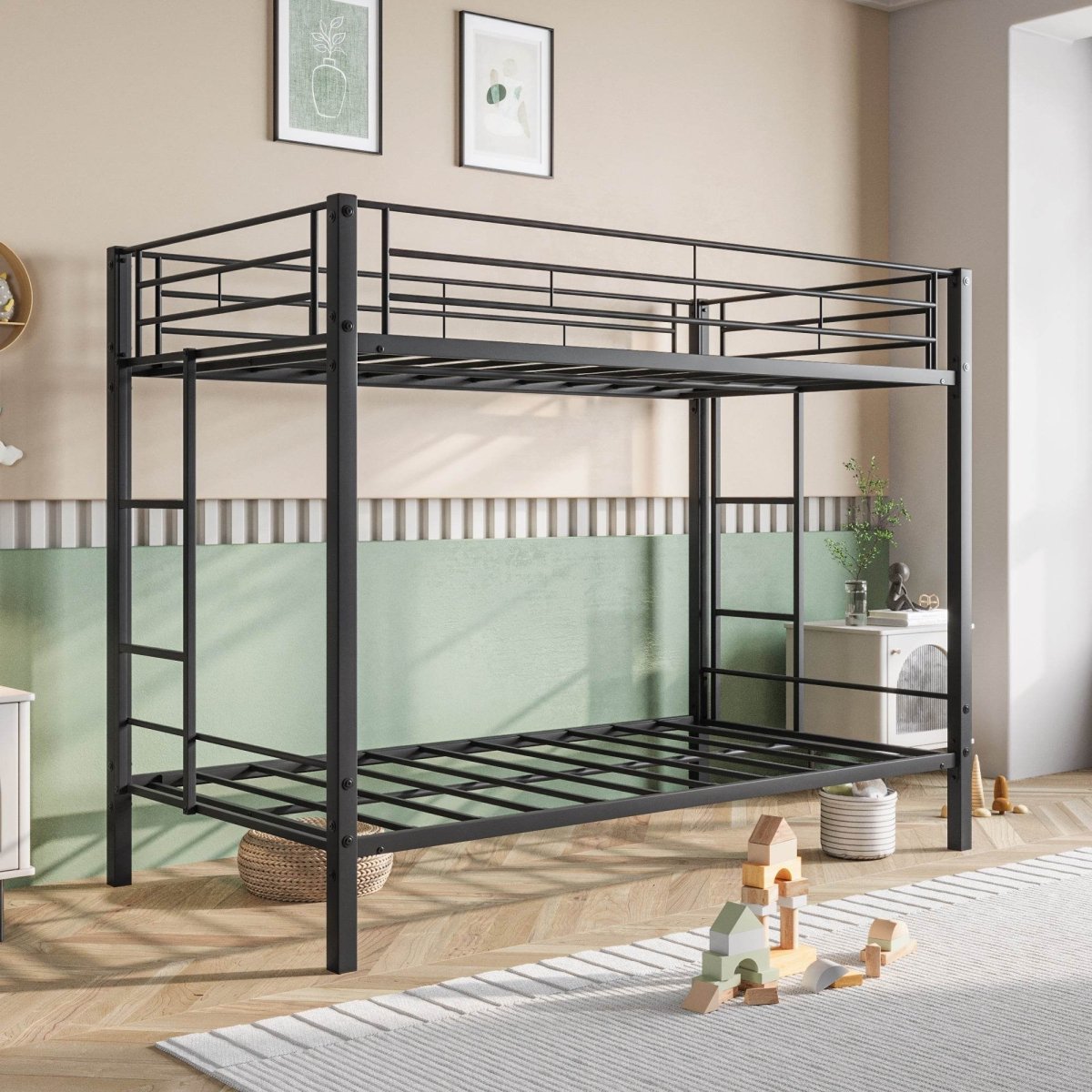 Twin Metal Bunk Bed Frame With Slatted Support - Restanew - Omega Lifestyles