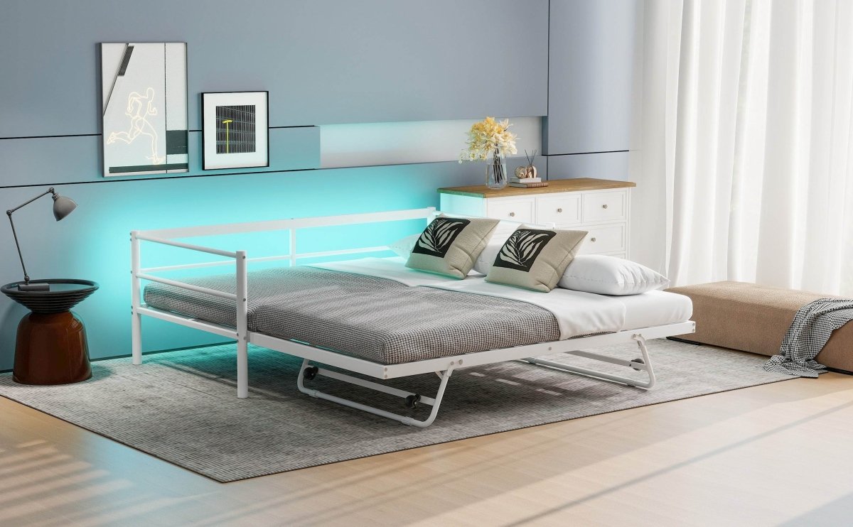 Twin Metal Daybed With LED Adjustable Pop-Up Trundle - Sleep Galleria