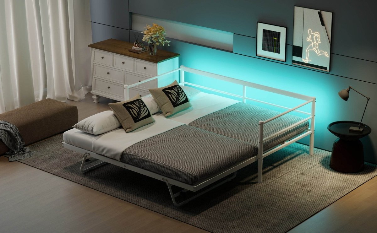 Twin Metal Daybed With LED Adjustable Pop-Up Trundle - Sleep Galleria
