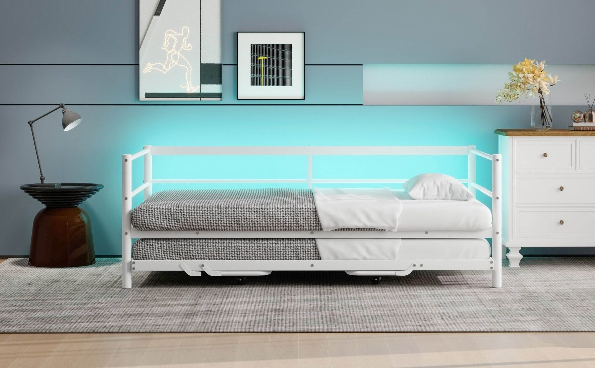Twin Metal Daybed With LED Adjustable Pop-Up Trundle - Sleep Galleria