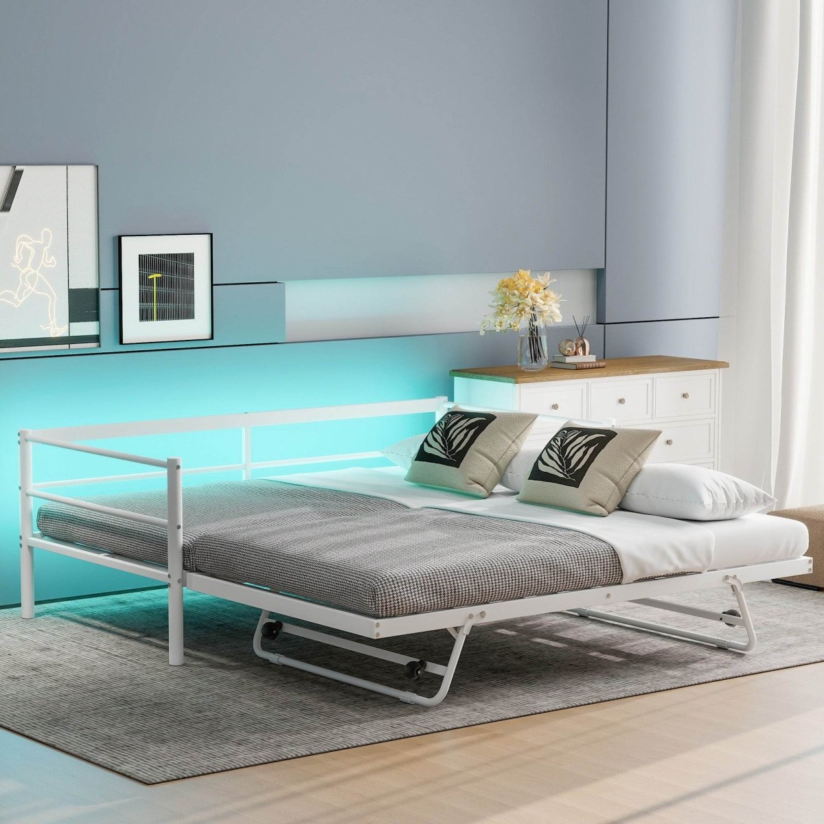 Twin Metal Daybed With LED Adjustable Pop-Up Trundle - Sleep Galleria