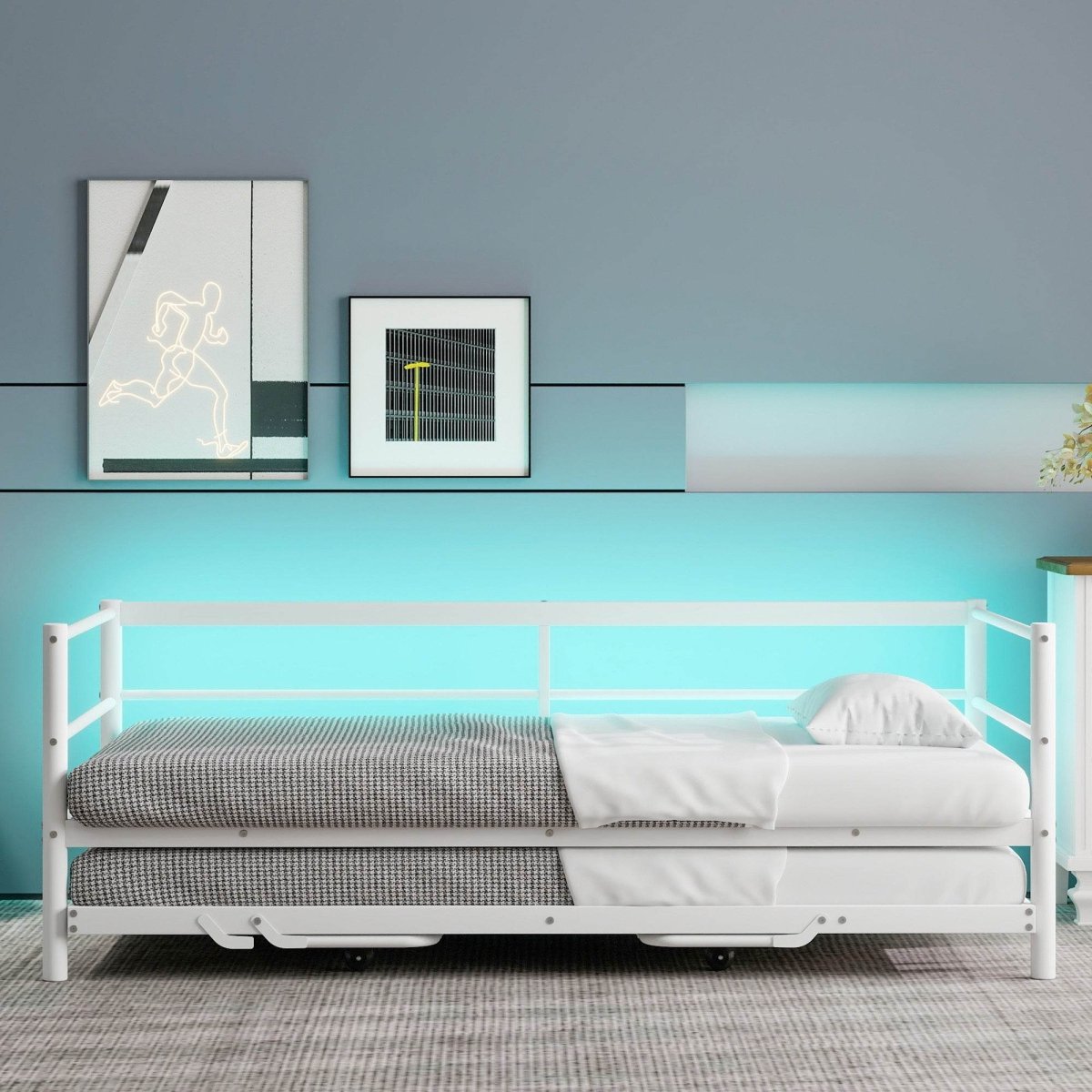 Twin Metal Daybed With LED Adjustable Pop-Up Trundle - Sleep Galleria