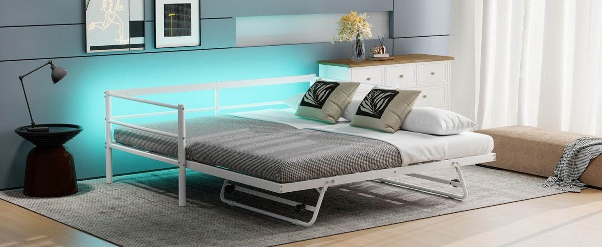 Twin Metal Daybed With LED Adjustable Pop-Up Trundle - Sleep Galleria