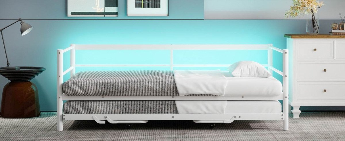 Twin Metal Daybed With LED Adjustable Pop-Up Trundle - Sleep Galleria
