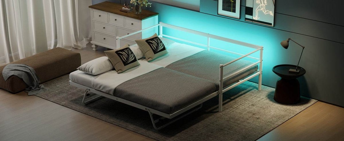 Twin Metal Daybed With LED Adjustable Pop-Up Trundle - Sleep Galleria
