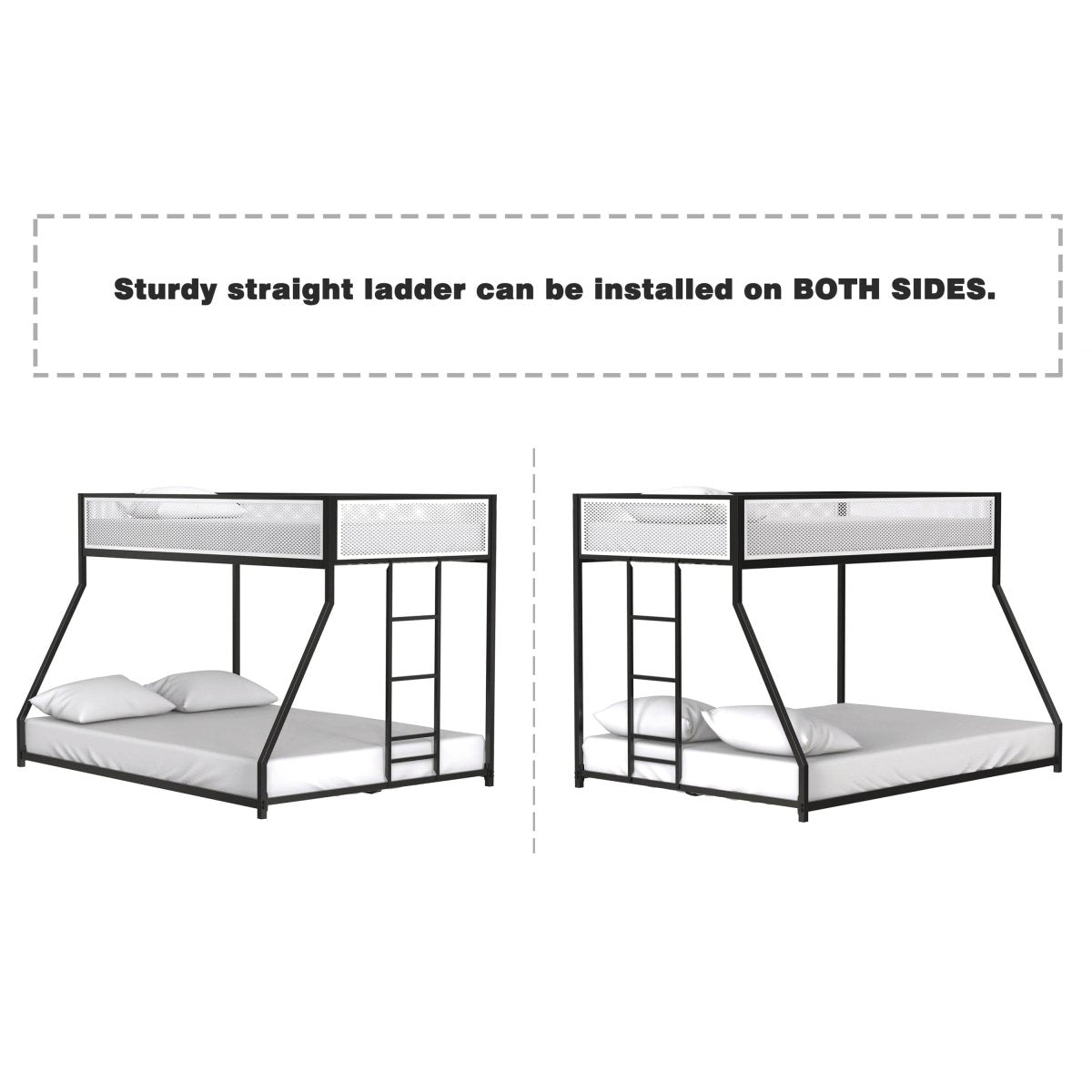 Twin Over Full Metal Bunk Bed With Ladder and Guardrails - Restanew - Omega Lifestyles