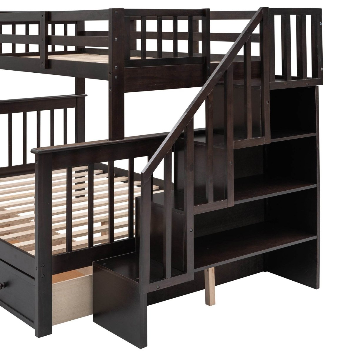 Twin - Over - Full Solid Wood Stairway Storage Bunk Bed - Restanew - Omega Lifestyles