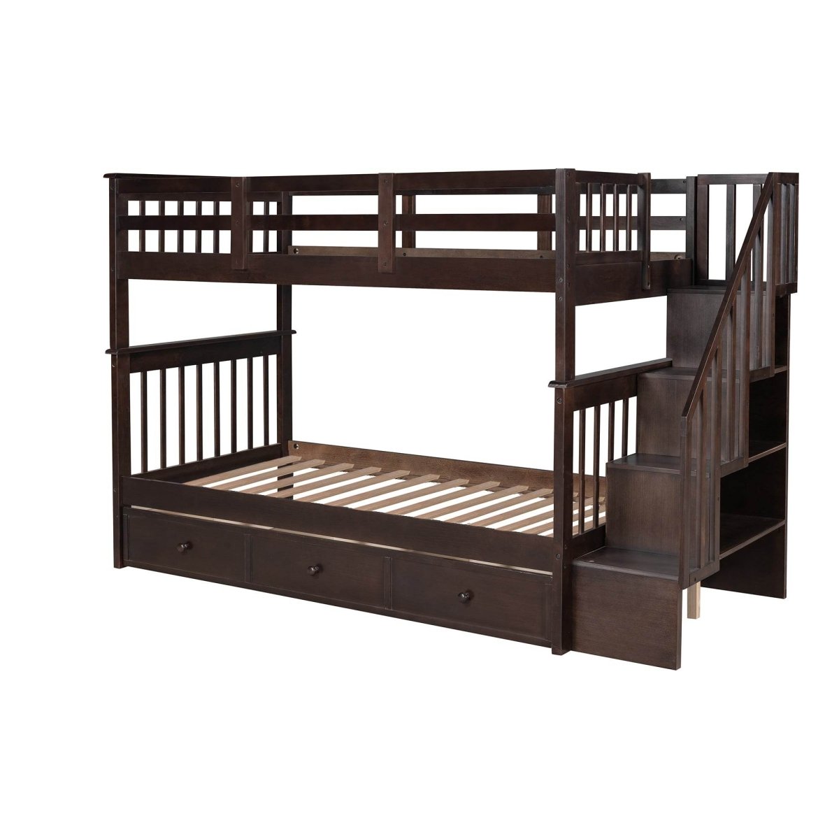 Twin Over Twin Solid Wood Bunk Bed With Drawers - Restanew - Omega Lifestyles