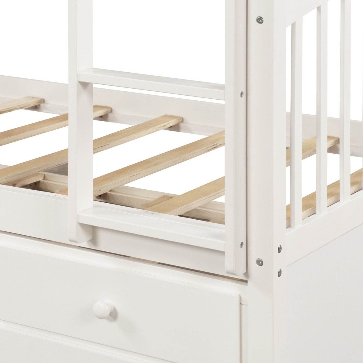Twin Over Twin Solid Wood Bunk Bed With Trundle Drawers - Restanew - Omega Lifestyles