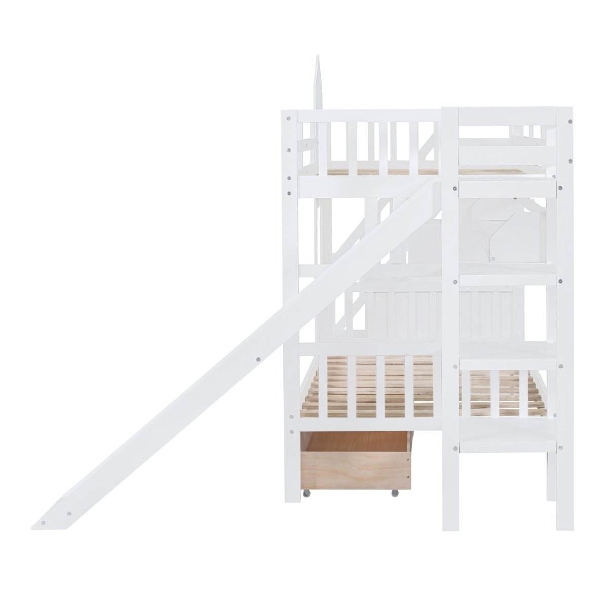 Twin-Over-Twin Solid Wood Castle Style Bunk Bed With Slide - Sleep Galleria