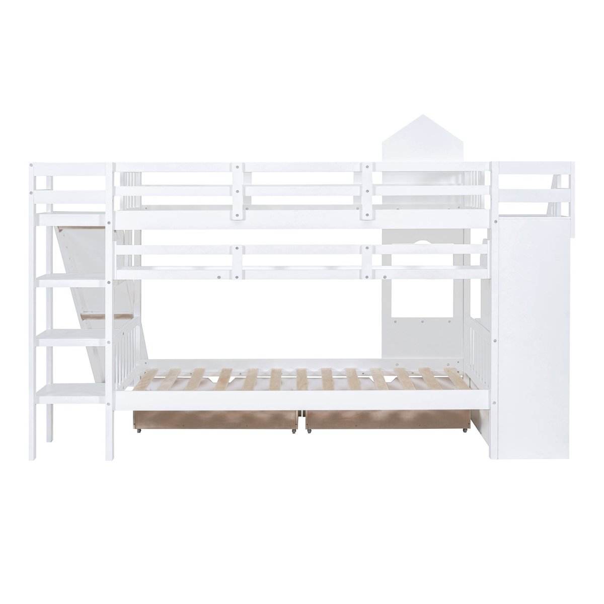 Twin-Over-Twin Solid Wood Castle Style Bunk Bed With Slide - Sleep Galleria