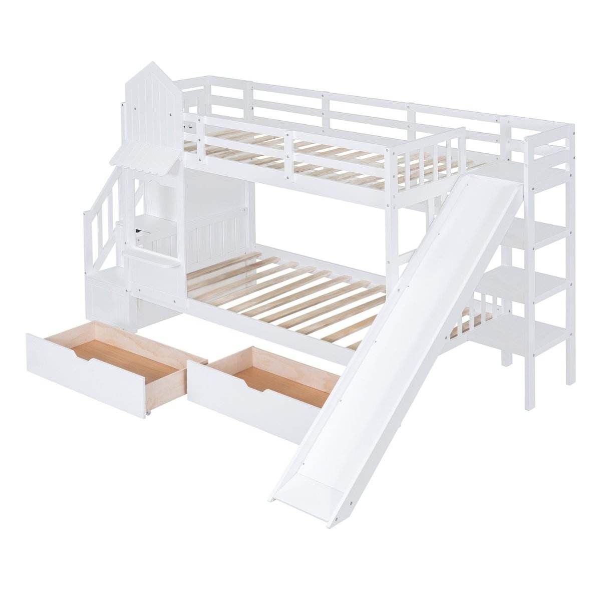 Twin-Over-Twin Solid Wood Castle Style Bunk Bed With Slide - Sleep Galleria