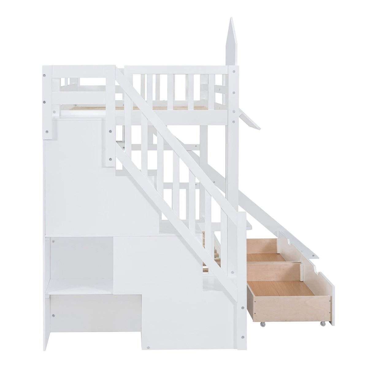 Twin-Over-Twin Solid Wood Castle Style Bunk Bed With Slide - Sleep Galleria