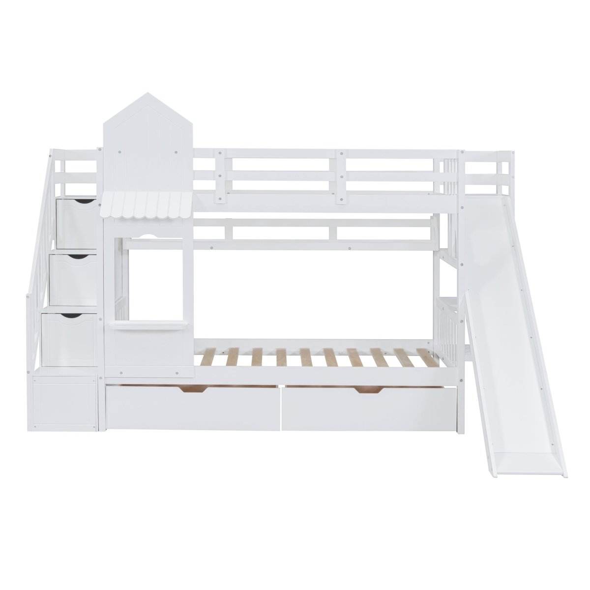 Twin-Over-Twin Solid Wood Castle Style Bunk Bed With Slide - Sleep Galleria
